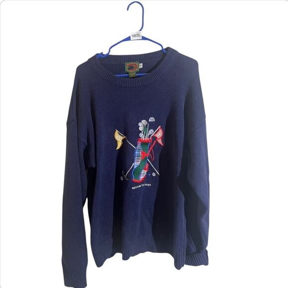 VTG Boston Traders Knit Sweater Golf Mens Size XLT Blue 100% Cotton Jumper - Picture 1 of 7